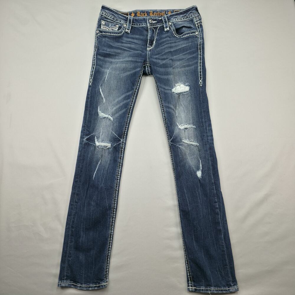 Rock Revival Womens Jeans 28 Priya Straight Distressed Western Y2K Embellished
